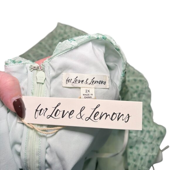 For Love & Lemons Drea Mini Dress Green Textured Tie Back 2X NWT - Picture 6 of 6